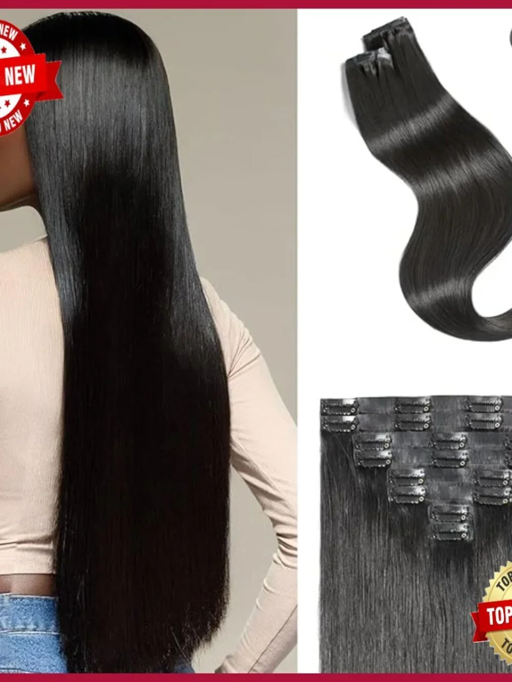 16 Inch Human Hair Clip-In Extensions, 7 Piece Set for Volume & Length
